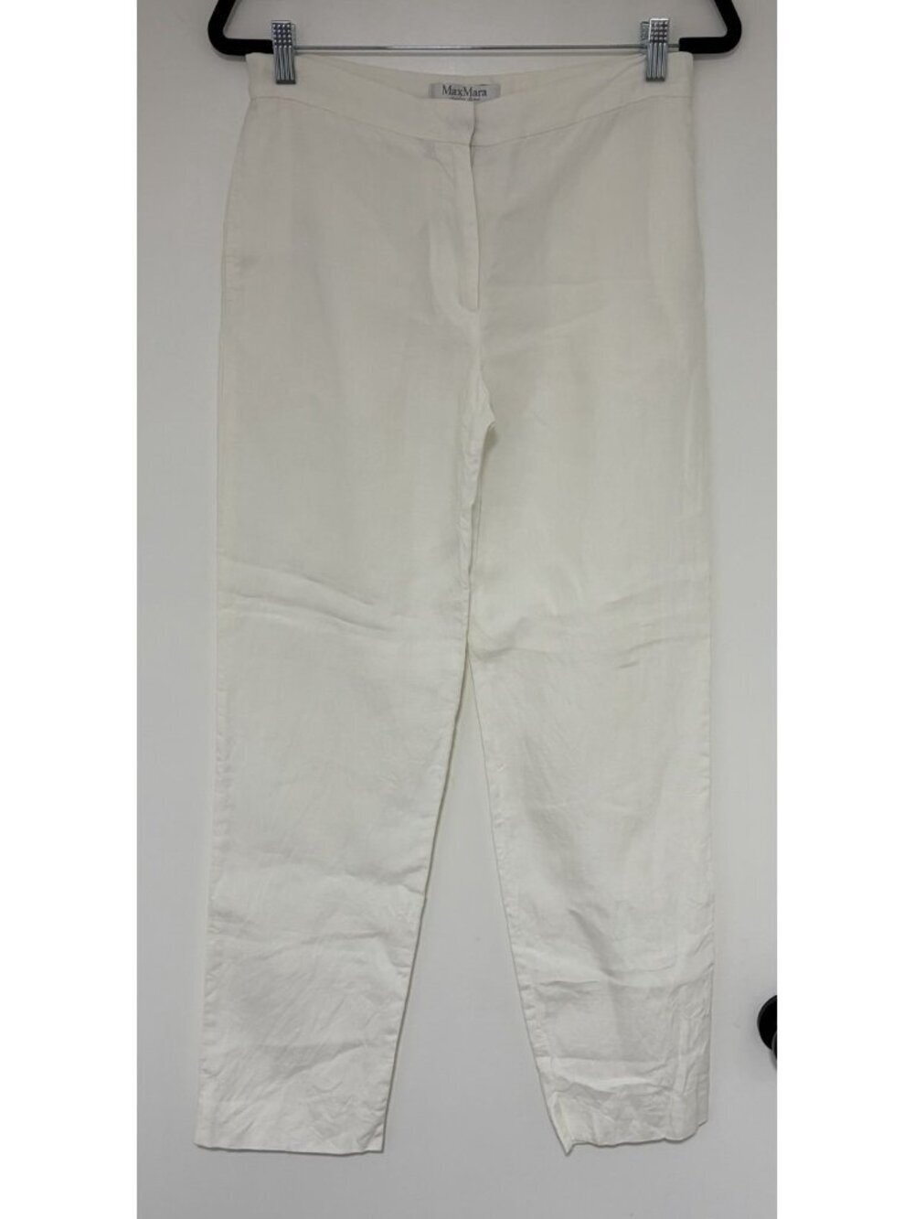 MaxMara Women’s Vintage White Linen Straight Leg Pants Size 8 Made In Italy